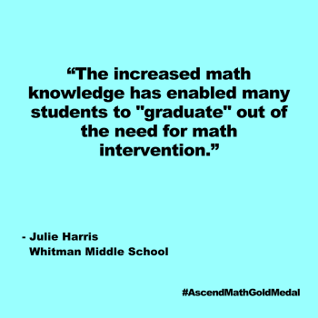 Learning and growth become achievable due to the close progress monitoring and tailored-made lessons inherent in Ascend Math. Julie Harris, Whitman Middle School, Gold Medal 2024